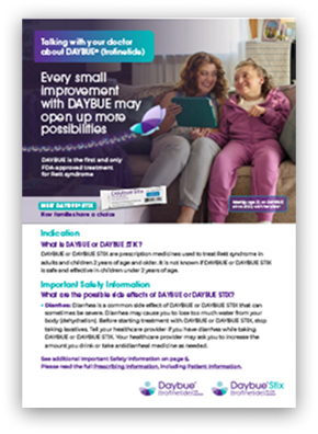 The DAYBUE Starting Treatment Discussion Guide for caregivers, a tool you can use to talk to your child's doctor about DAYBUE